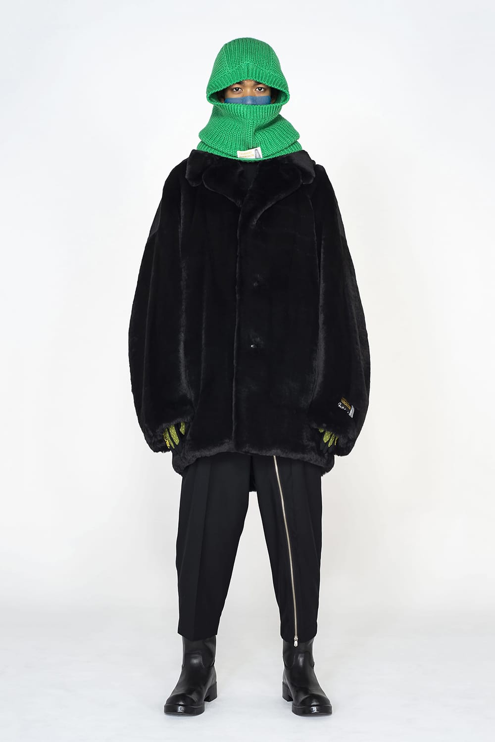 double zip balloon shaped faux fur coat