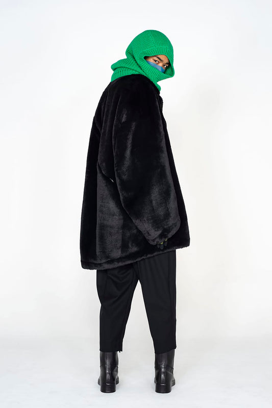 double zip balloon shaped faux fur coat