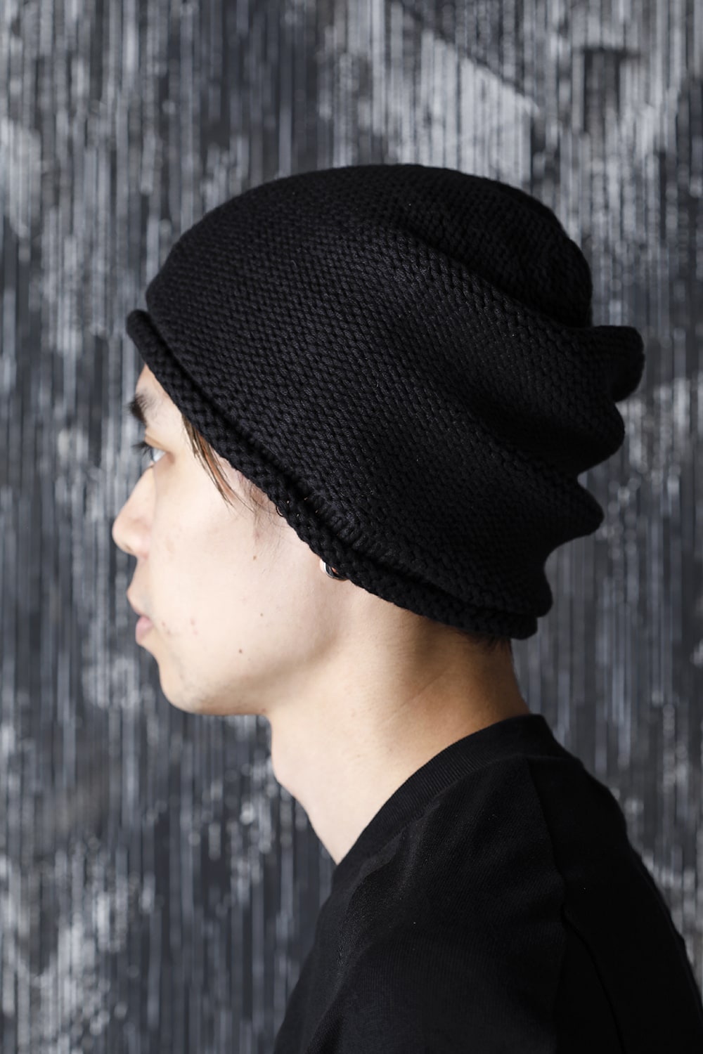 Knit cap Hand made cotton Black