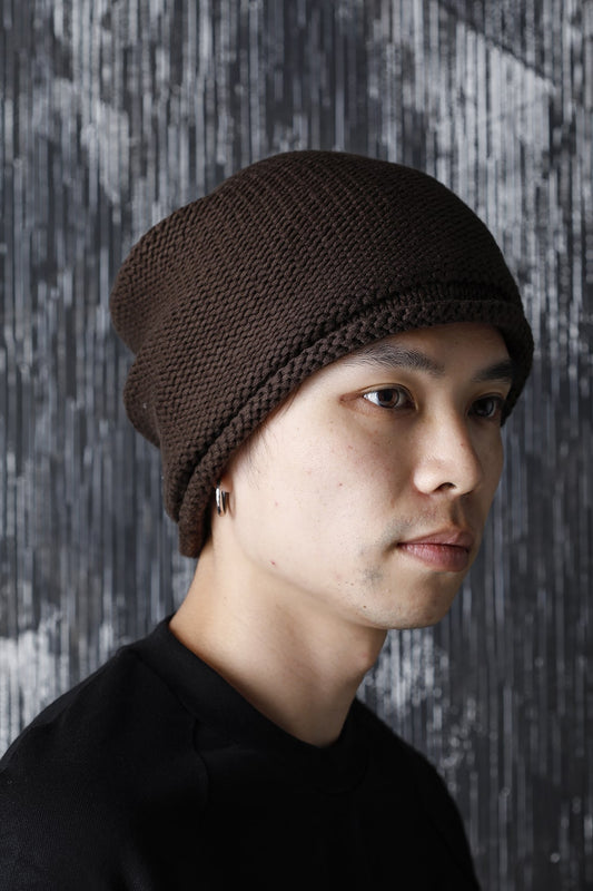 Knit cap Hand made cotton Brown Gray