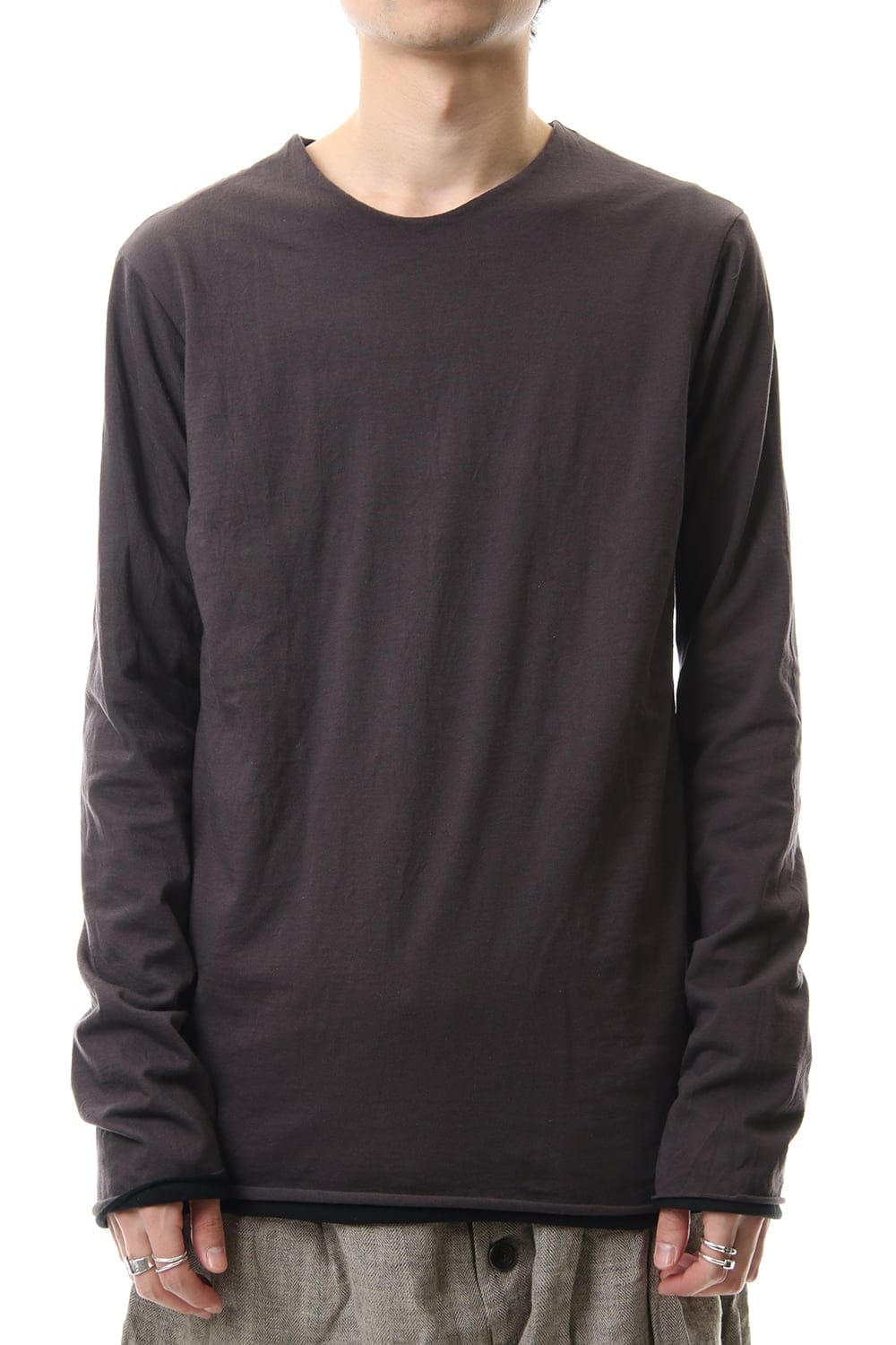 Cotton W-face L/S T-Shirts Black x L.Brown