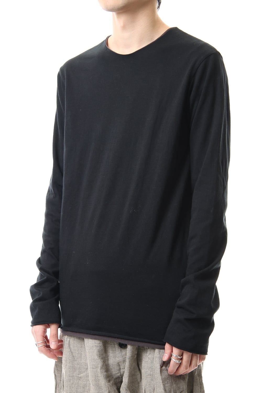 Cotton W-face L/S T-Shirts Black x L.Brown