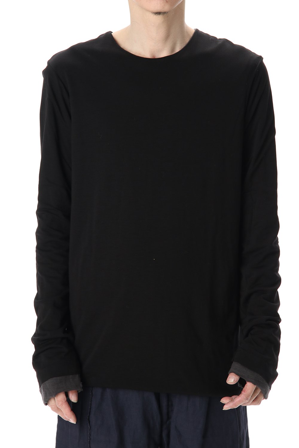 Cotton W-face L/S T-Shirts Black x D.Gray