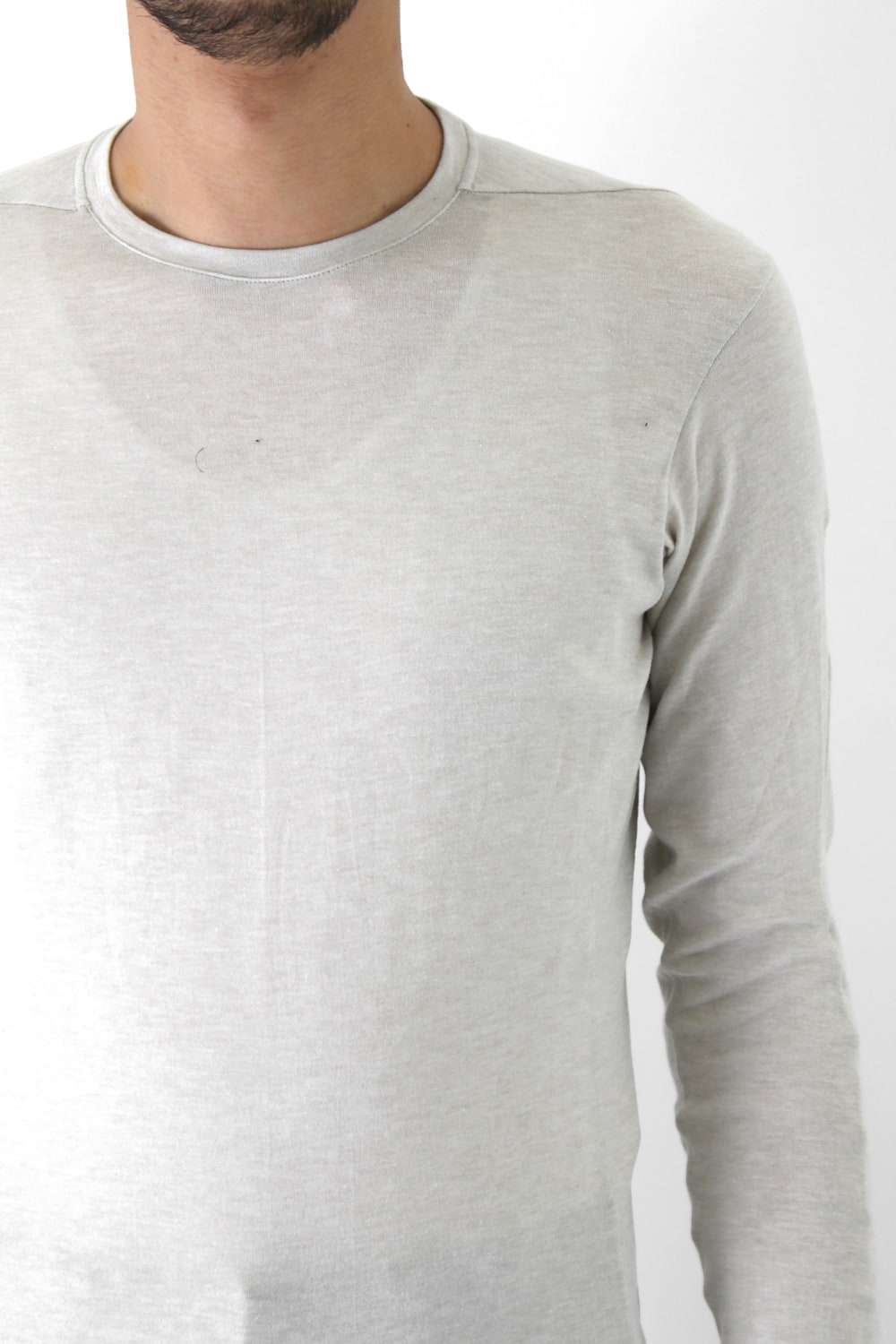Long Sleeve Silk / Cotton Jersey White Gray