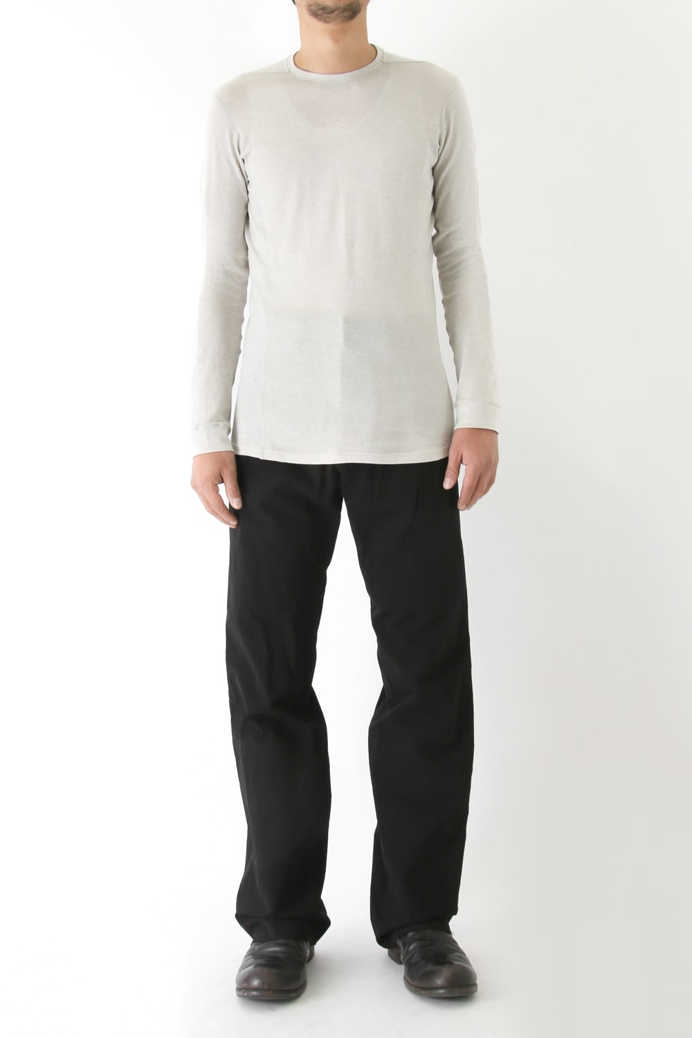 Long Sleeve Silk / Cotton Jersey White Gray