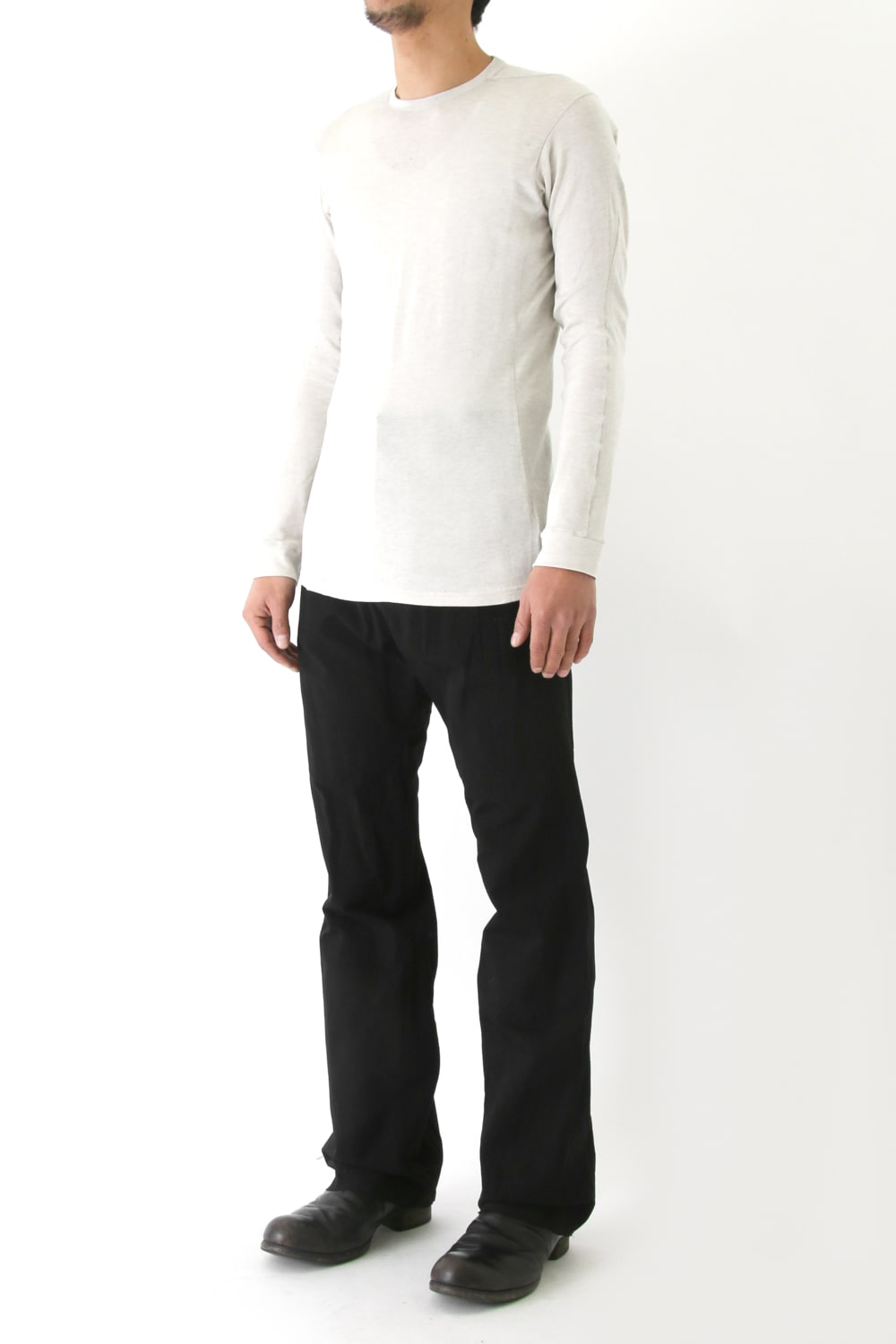 Long Sleeve Silk / Cotton Jersey White Gray
