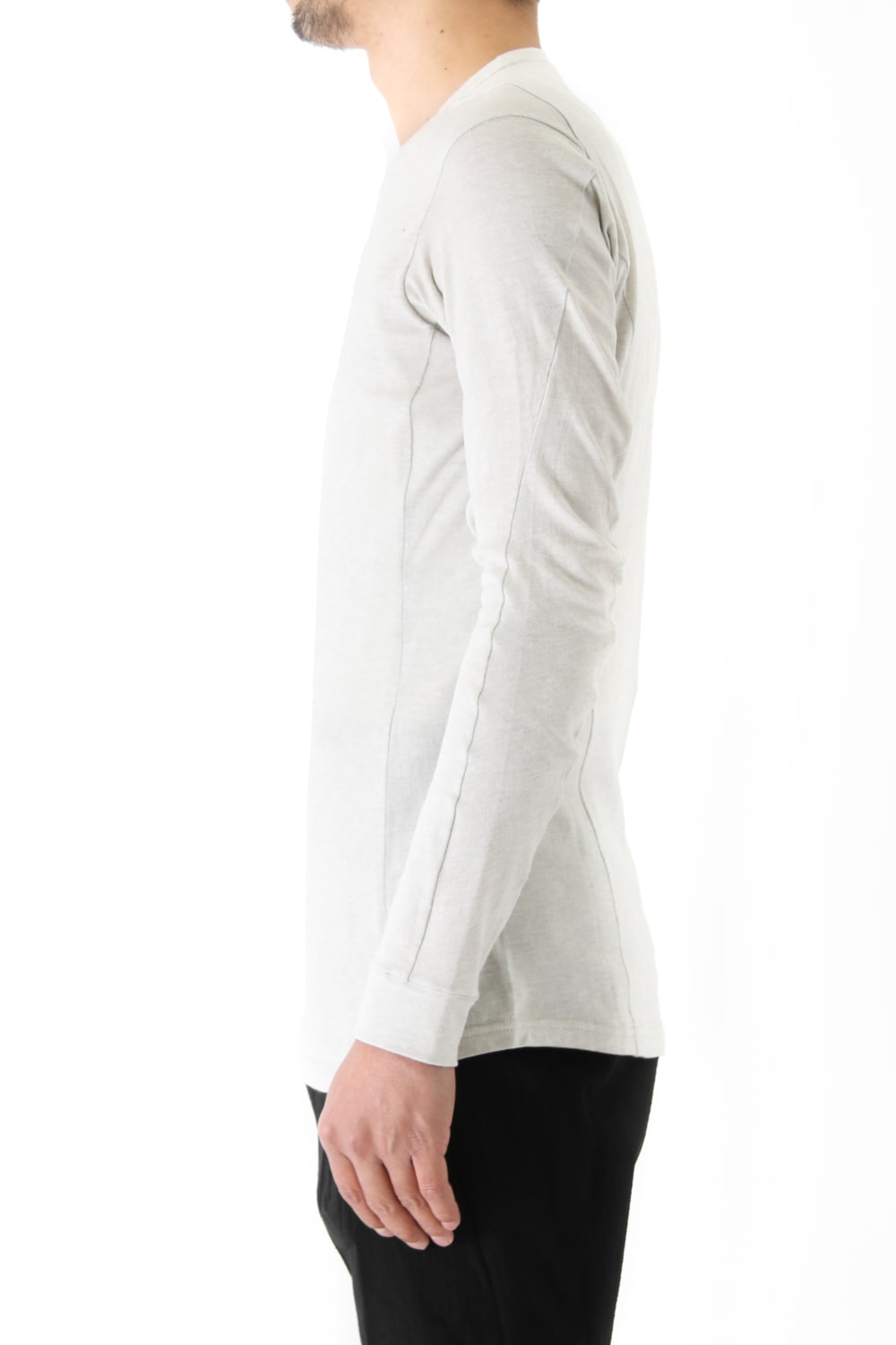 Long Sleeve Silk / Cotton Jersey White Gray