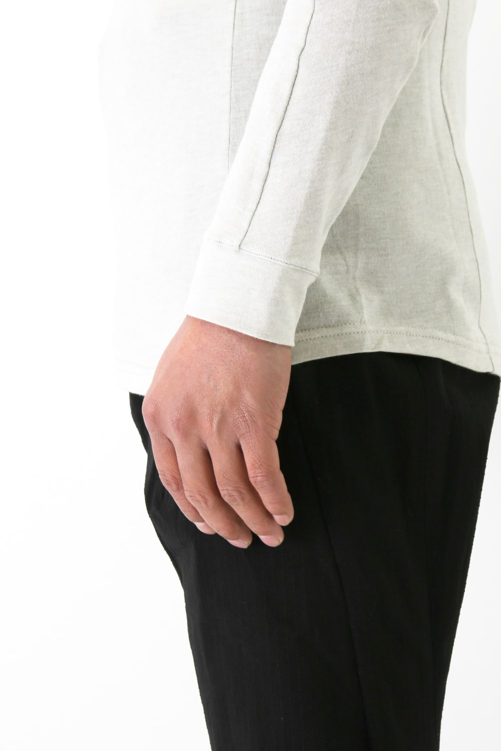 Long Sleeve Silk / Cotton Jersey White Gray