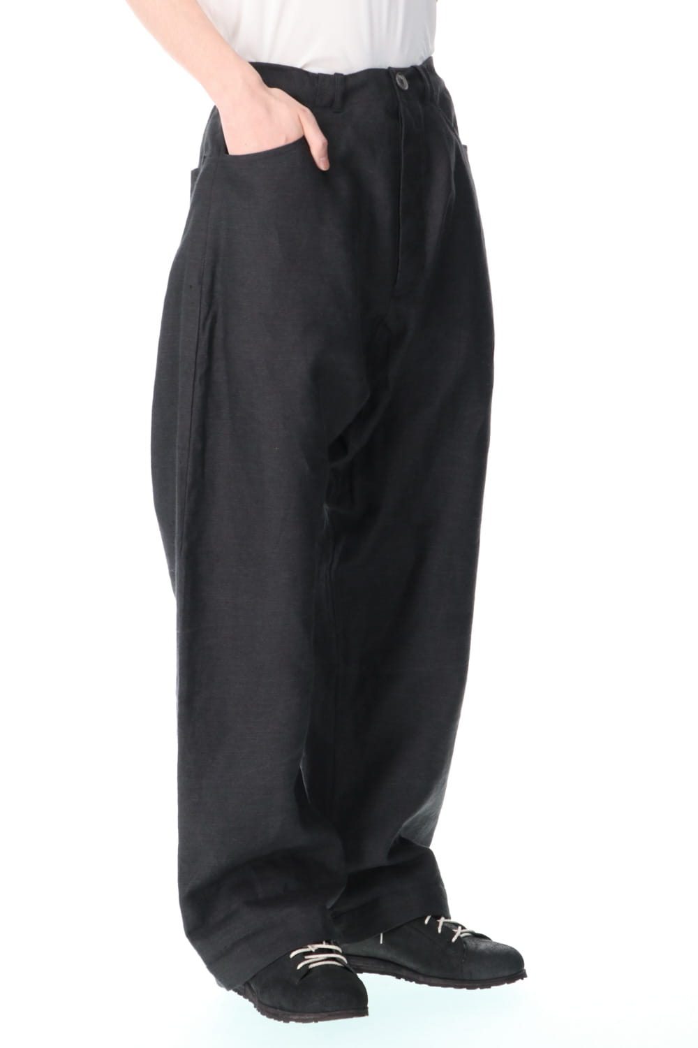 TROUSERS#58 ANTHRACITE RAMIE/LINEN TWILL