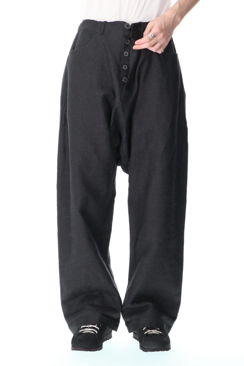 TROUSERS#58 ANTHRACITE RAMIE/LINEN TWILL