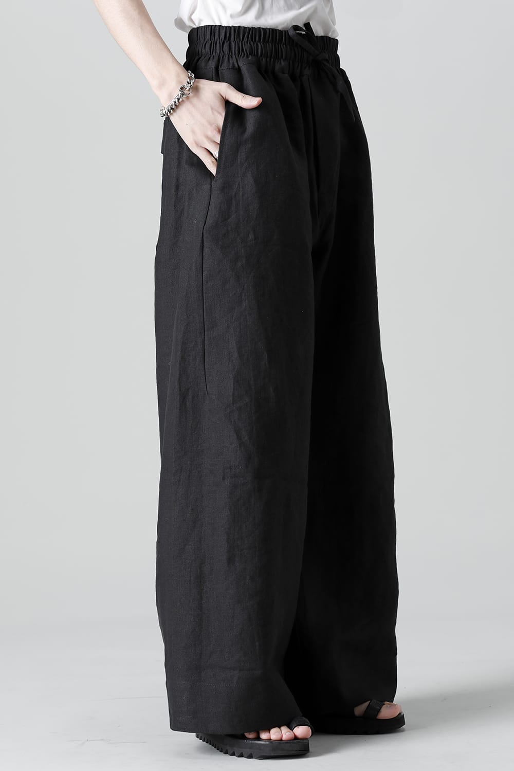 TROUSERS#69  BLACK LINEN/PAPER CLOTH