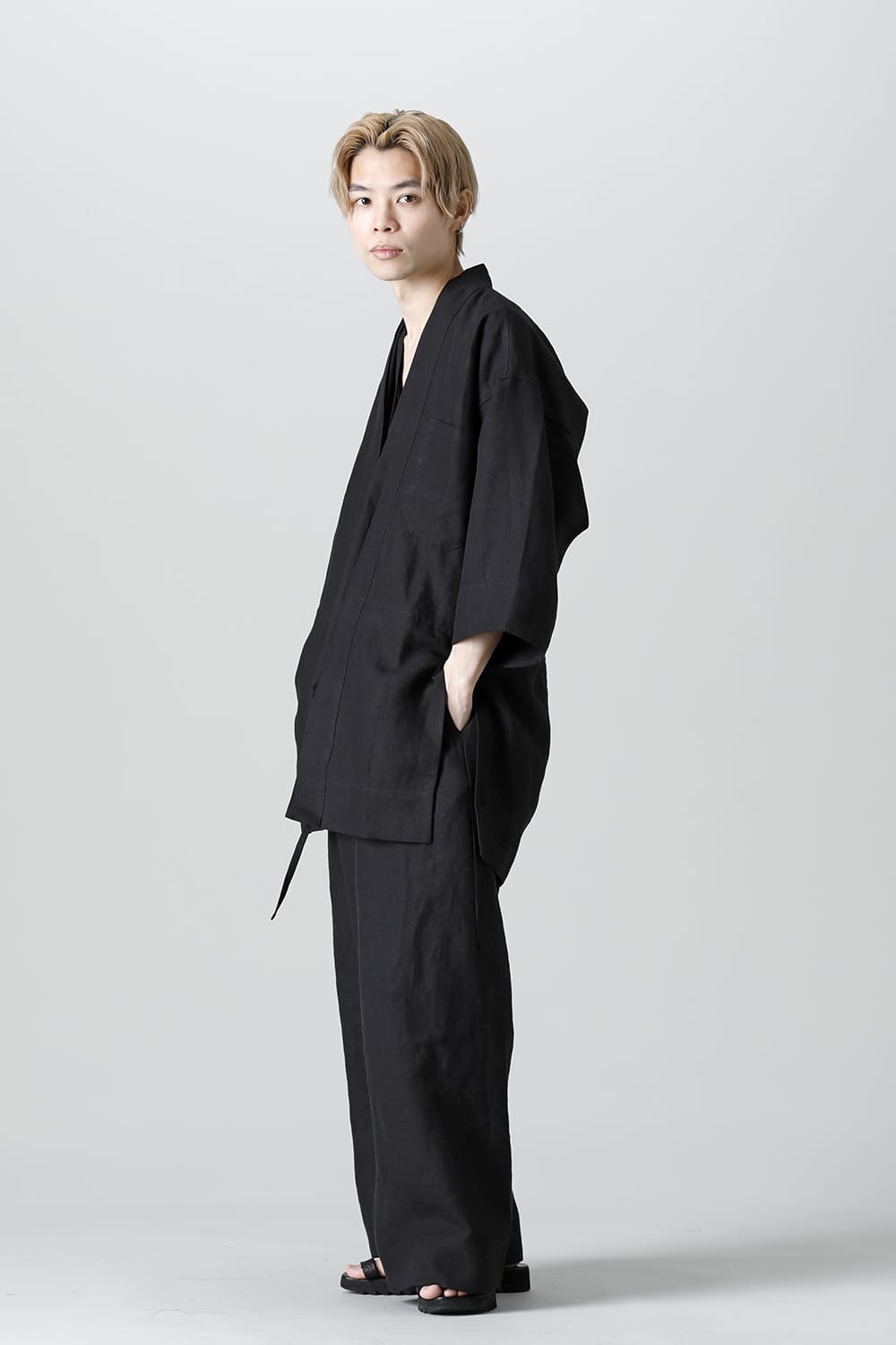 TROUSERS#69  BLACK LINEN/PAPER CLOTH