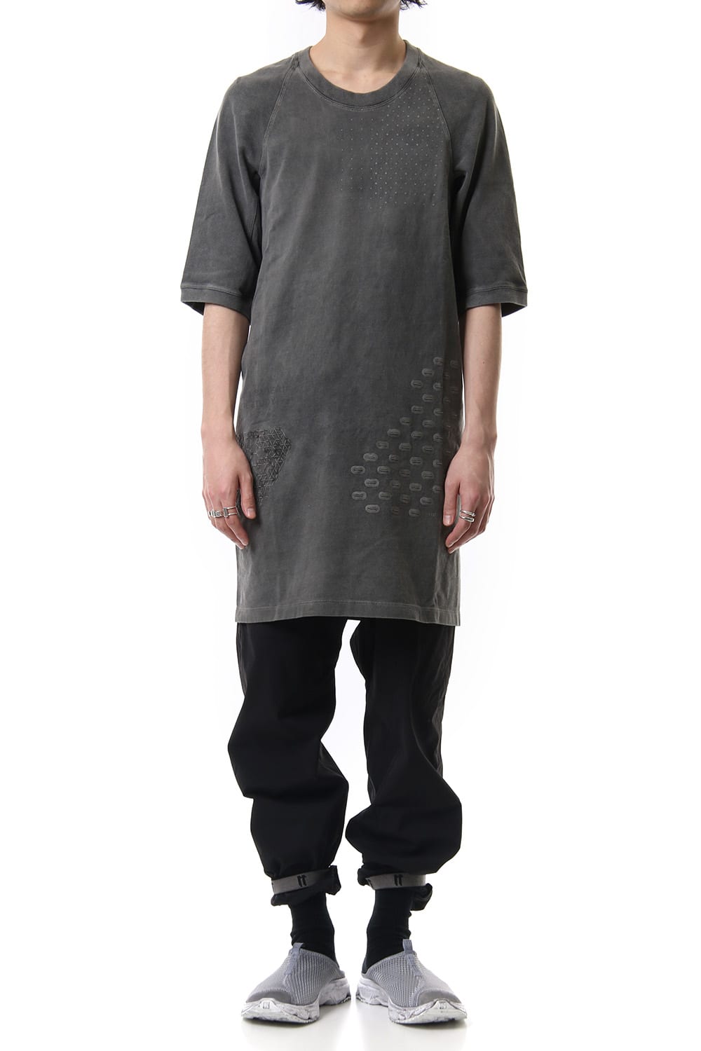 Reflector print & embroidery T-shirt (Black)