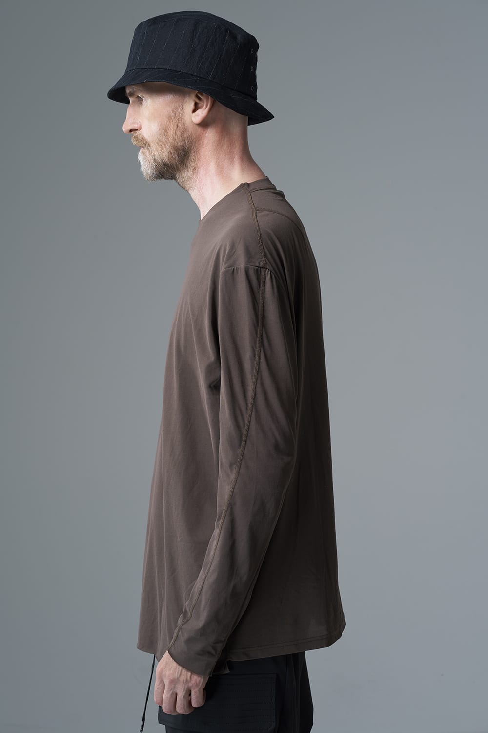 Long sleeve loose fit tight twist yarn jersey  Dark Beige