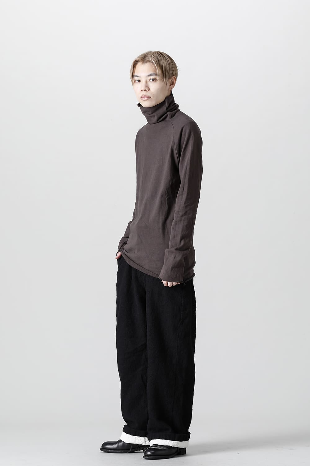 Micro Fleece Bottle neck T-shirt D.Brown
