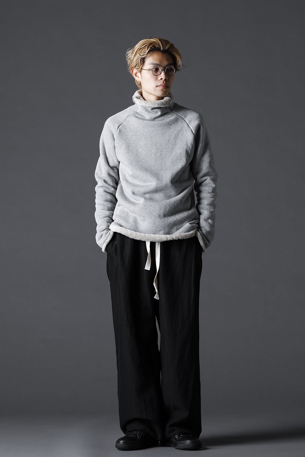 裏毛コットン ボトルネックニット グレー