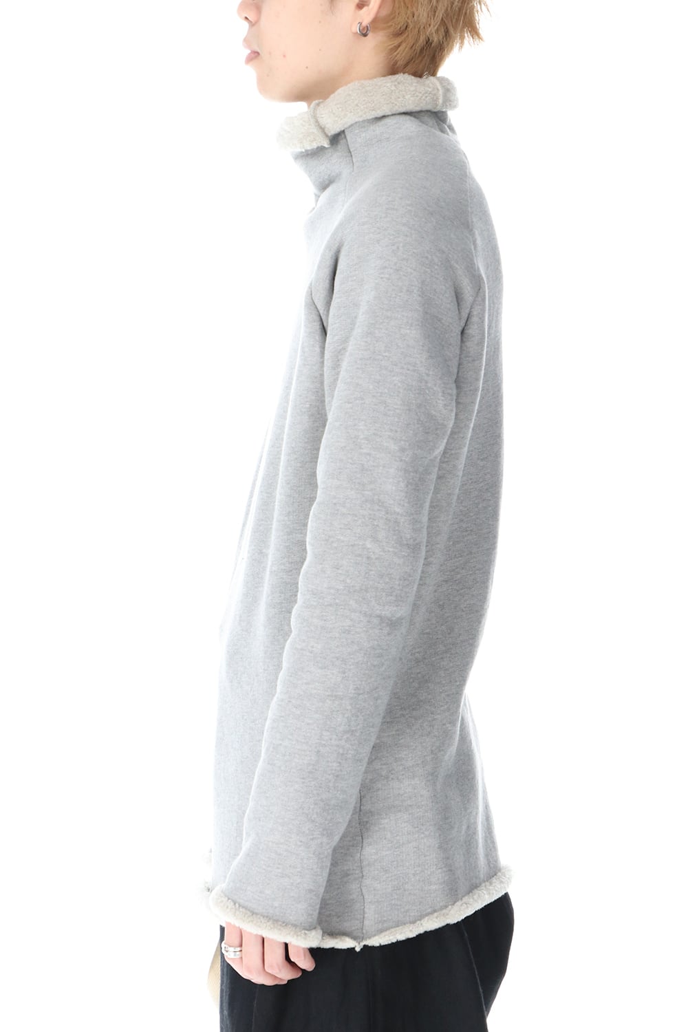 裏毛コットン ボトルネックニット グレー