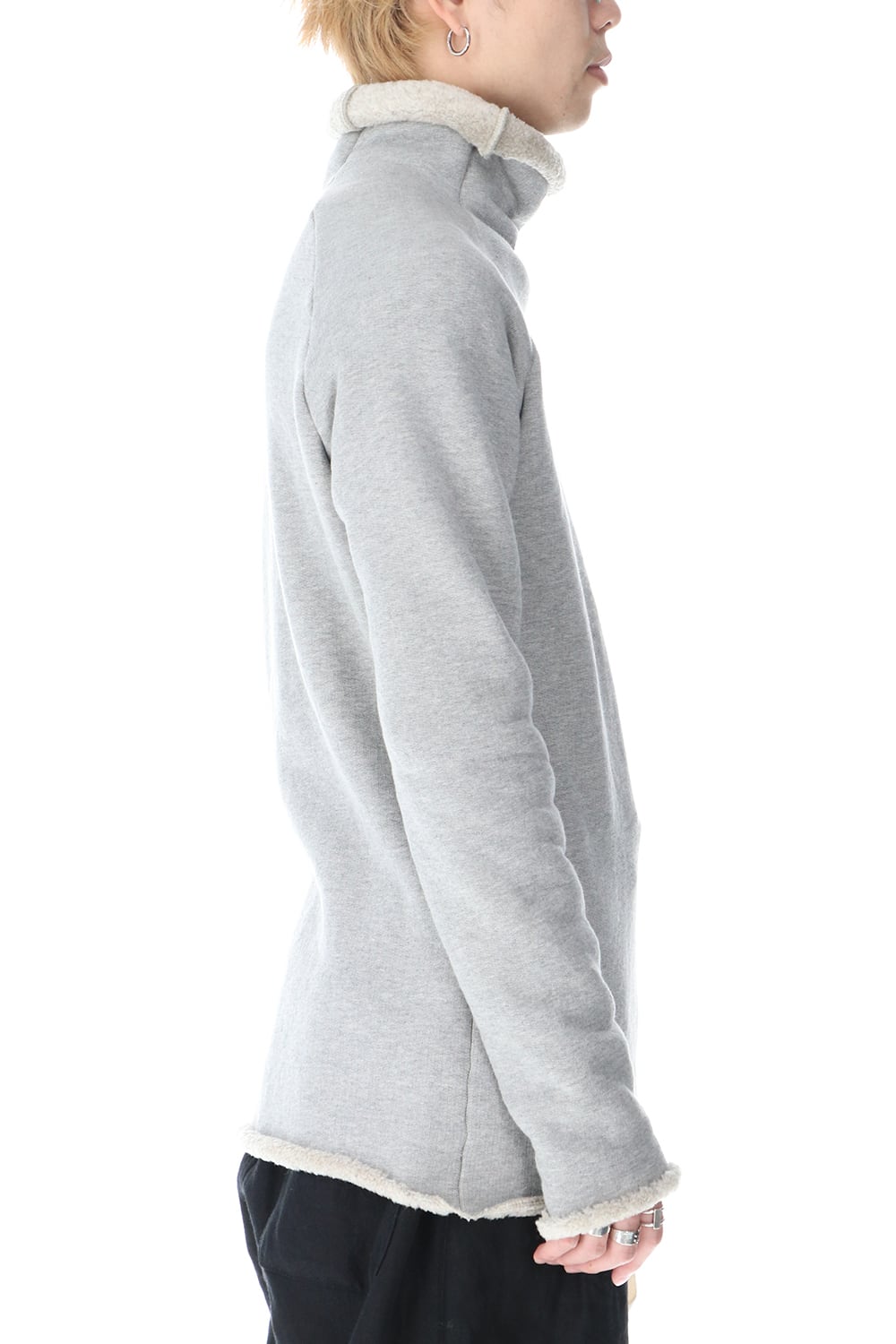 裏毛コットン ボトルネックニット グレー