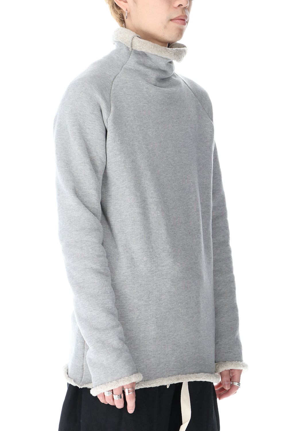 裏毛コットン ボトルネックニット グレー