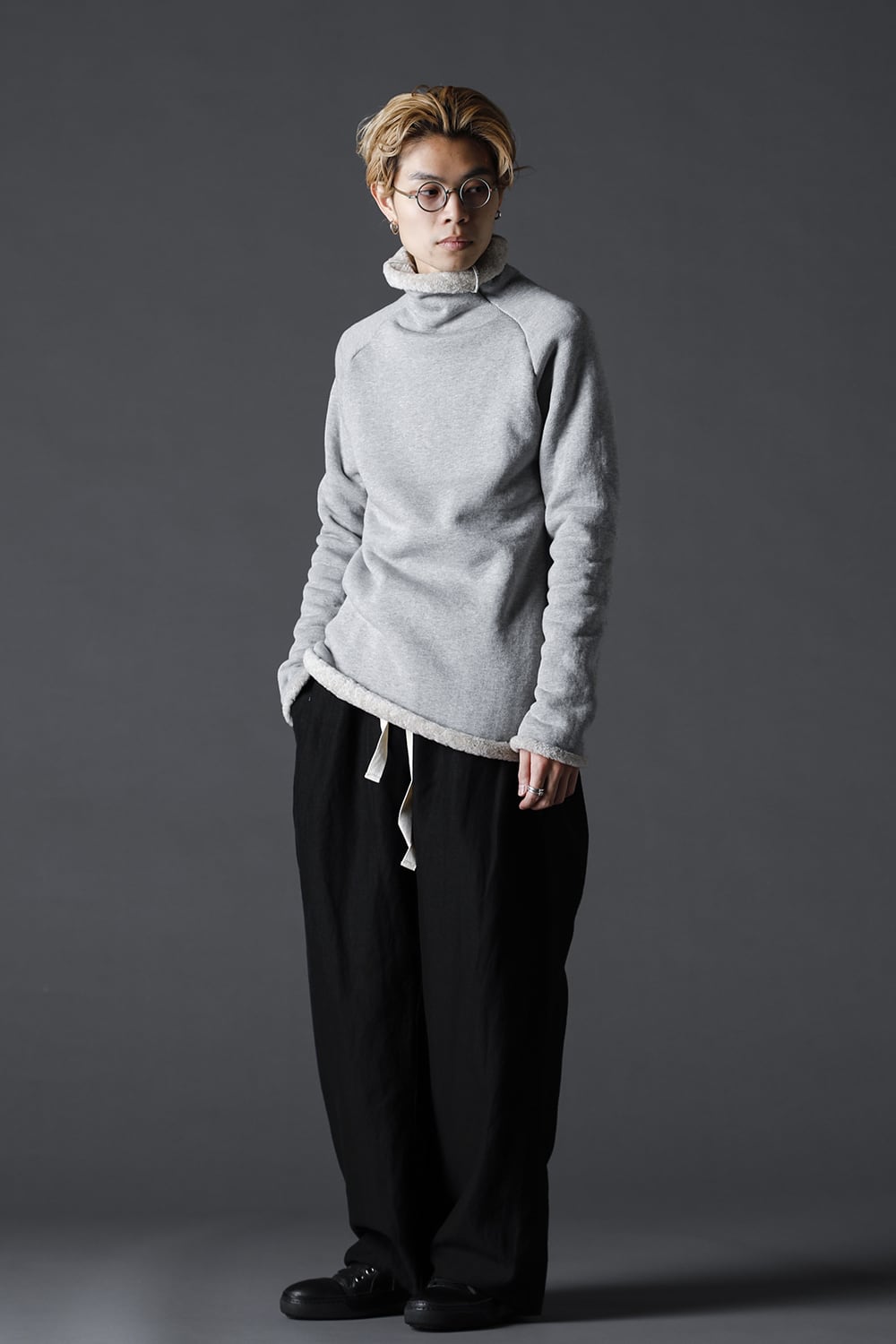 裏毛コットン ボトルネックニット グレー