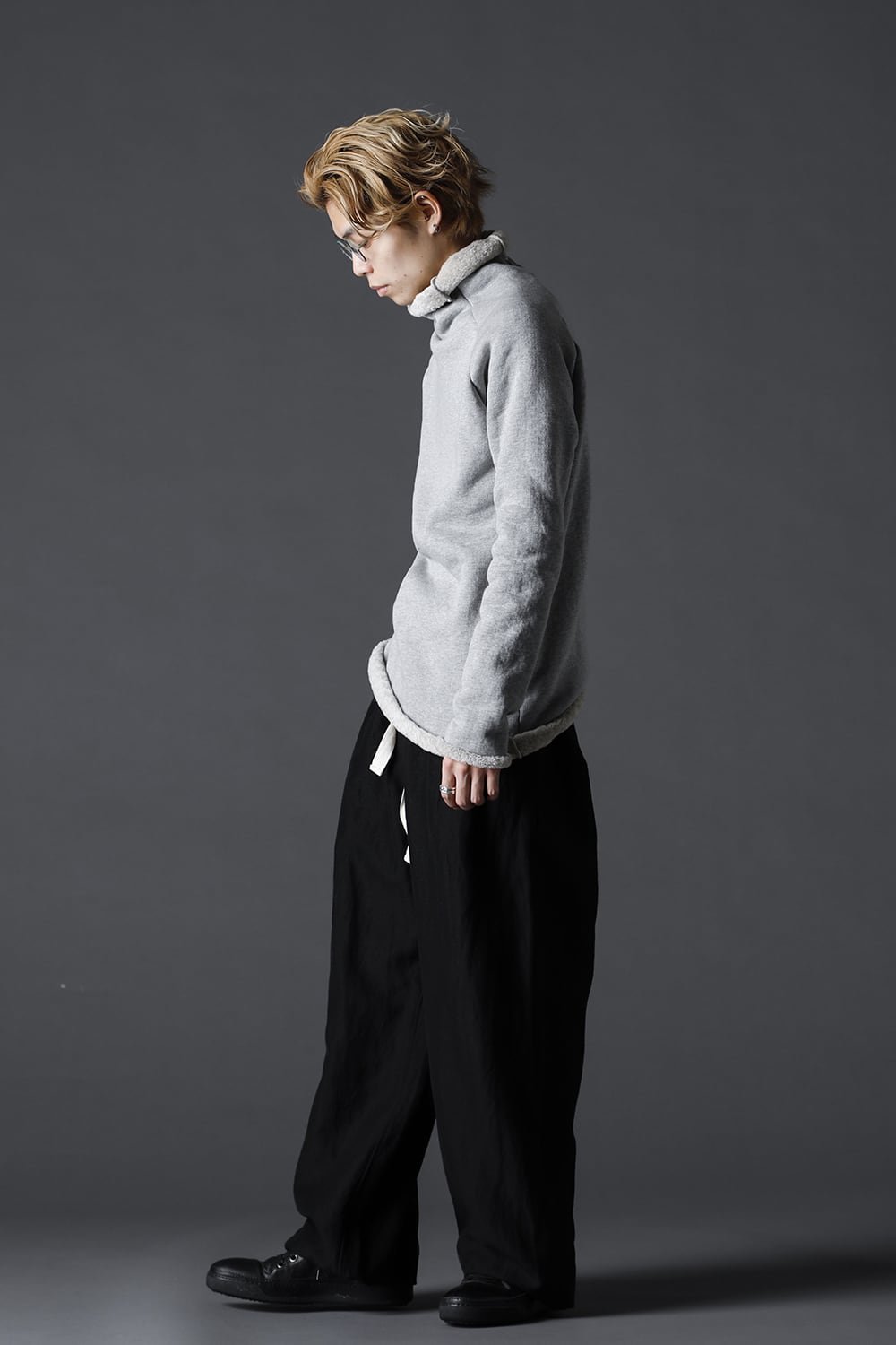 裏毛コットン ボトルネックニット グレー