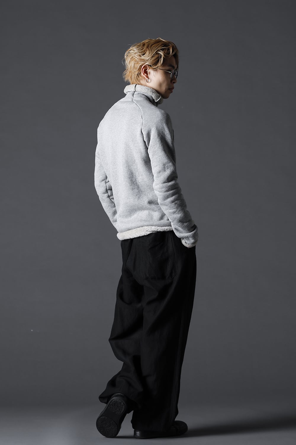 裏毛コットン ボトルネックニット グレー