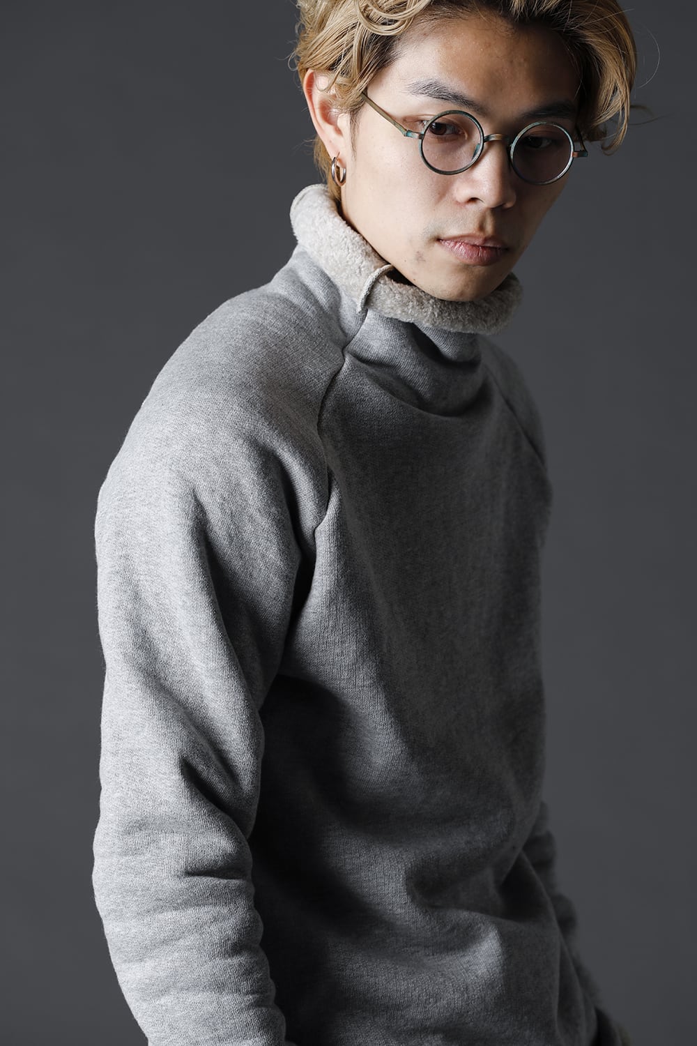 裏毛コットン ボトルネックニット グレー