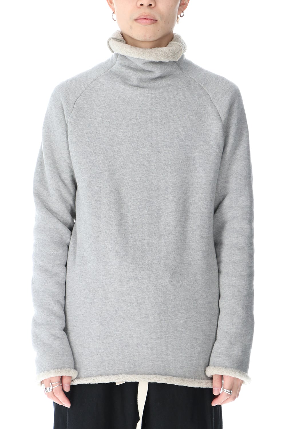 裏毛コットン ボトルネックニット グレー