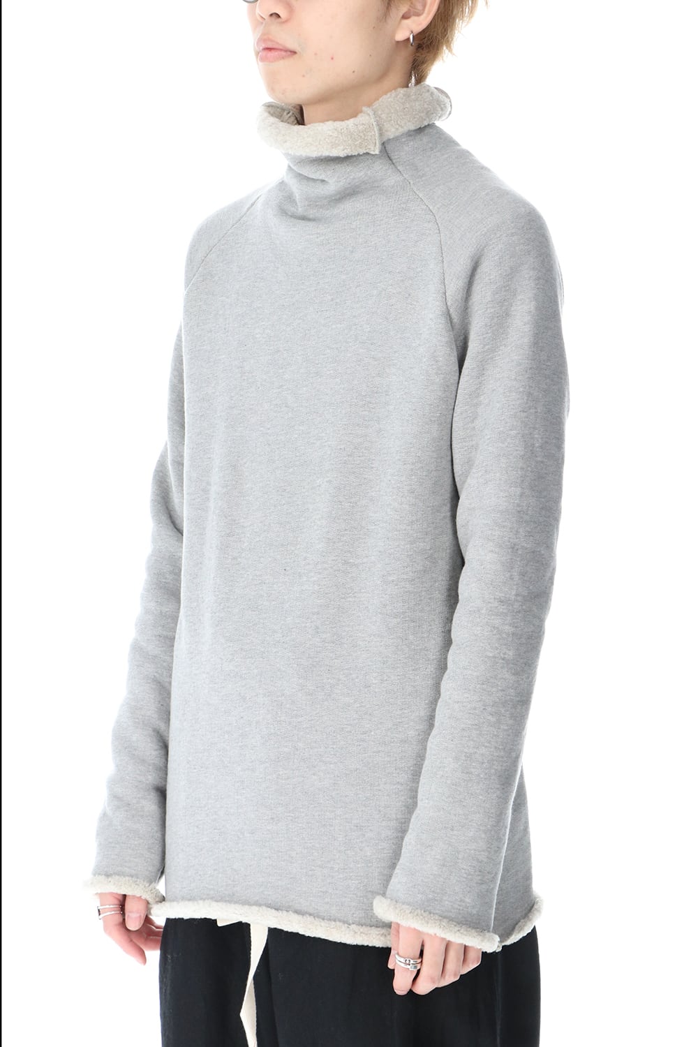 裏毛コットン ボトルネックニット グレー