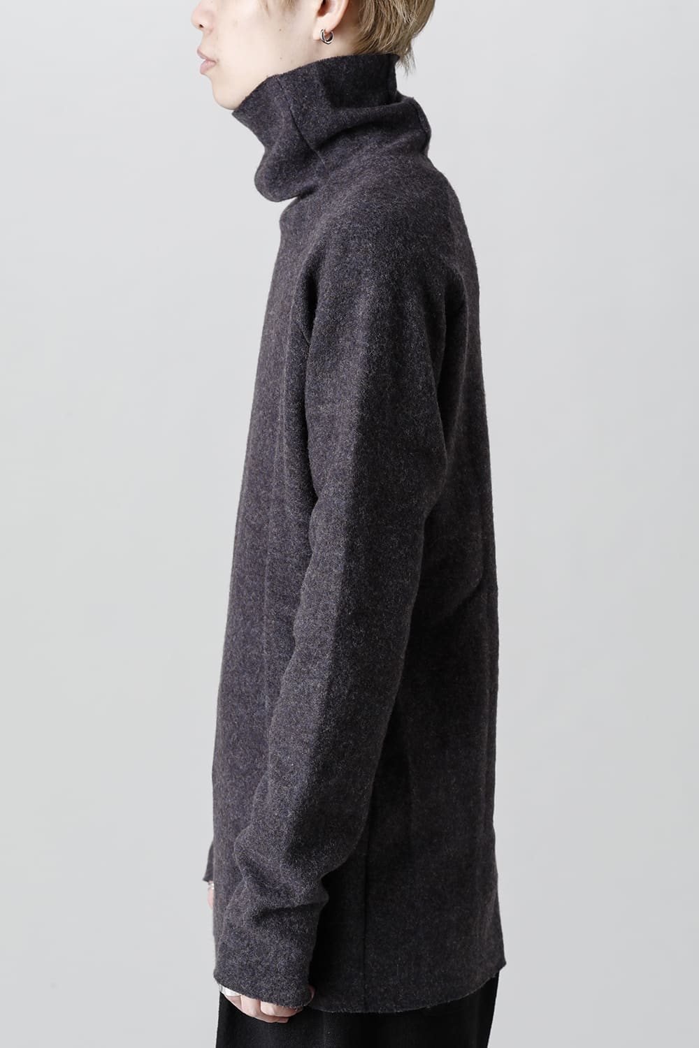 Dual Layered Wool Bottle Neck Knit M.Gray / Kahki