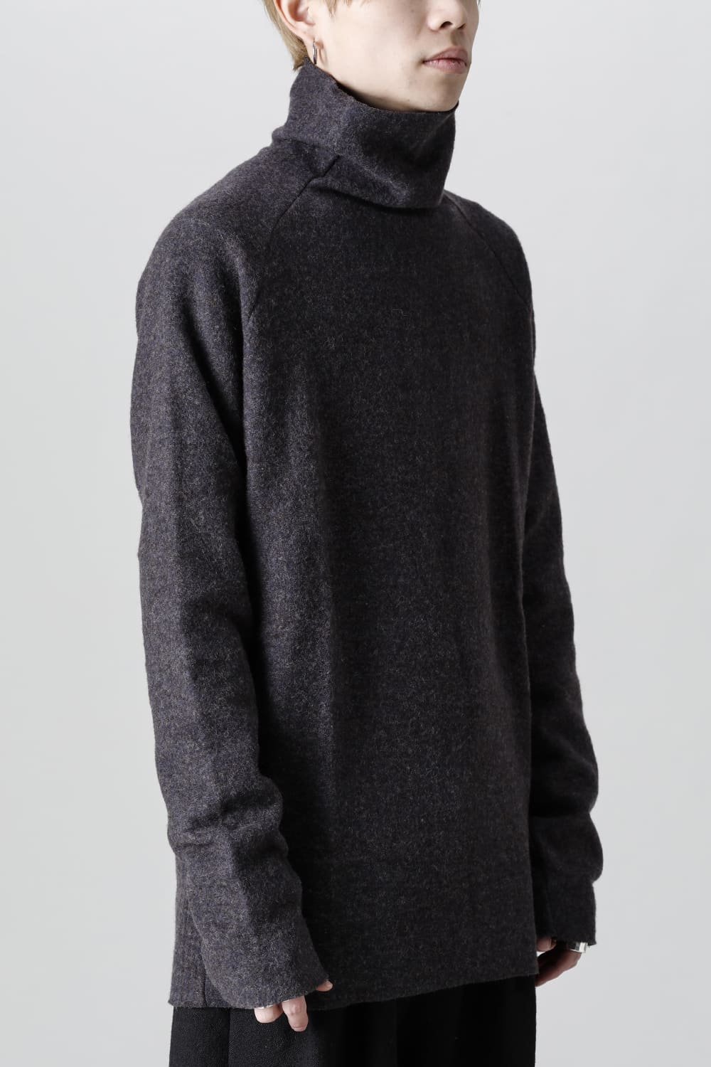 Dual Layered Wool Bottle Neck Knit M.Gray / Kahki