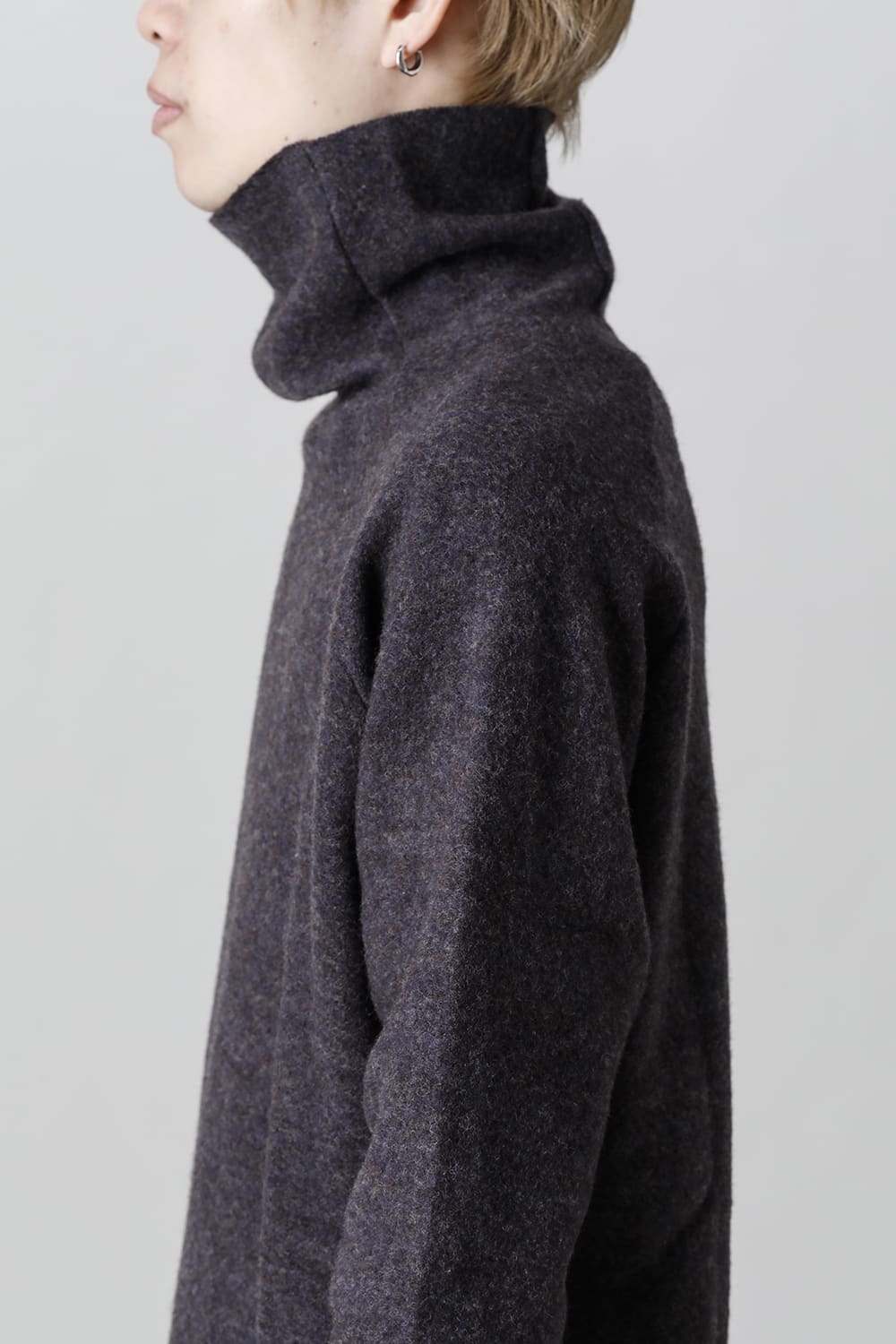 Dual Layered Wool Bottle Neck Knit M.Gray / Kahki