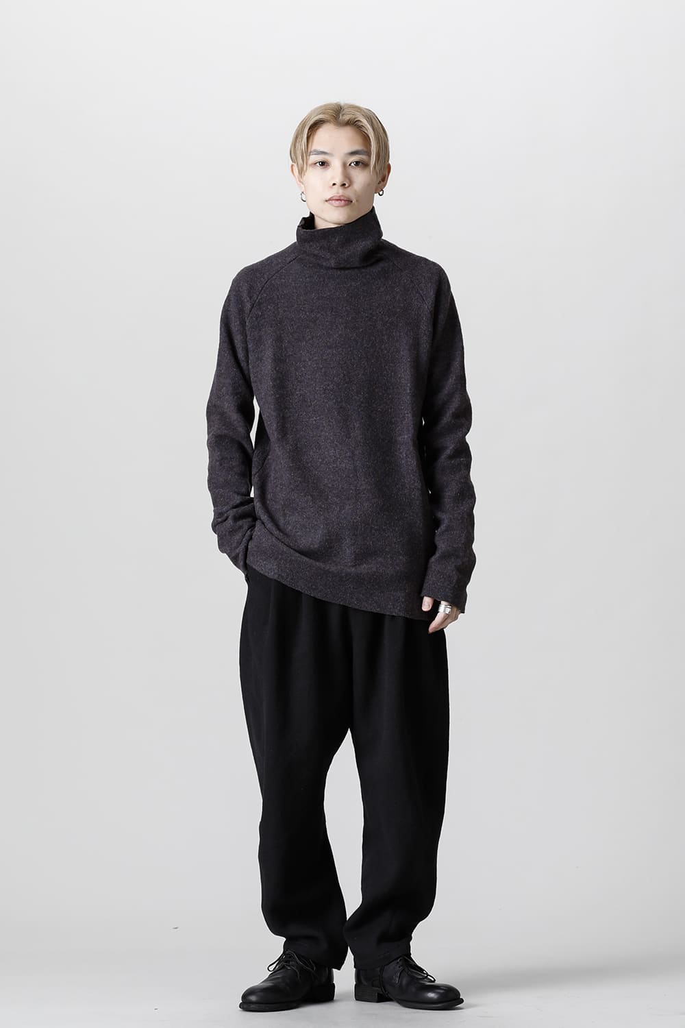 Dual Layered Wool Bottle Neck Knit M.Gray / Kahki