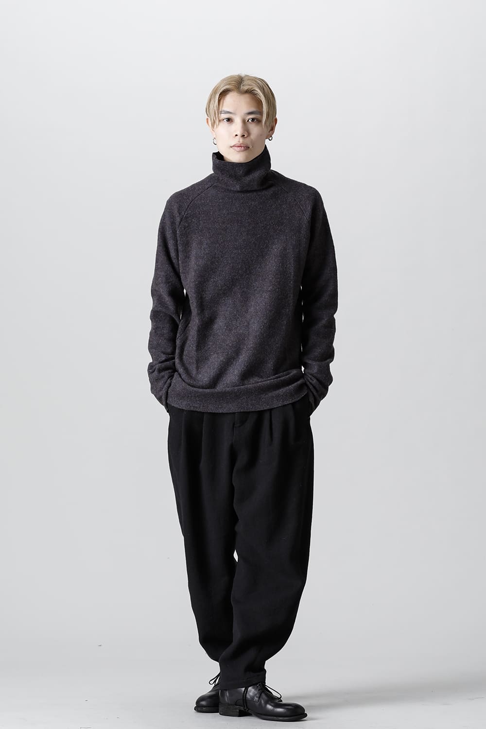 Dual Layered Wool Bottle Neck Knit M.Gray / Kahki