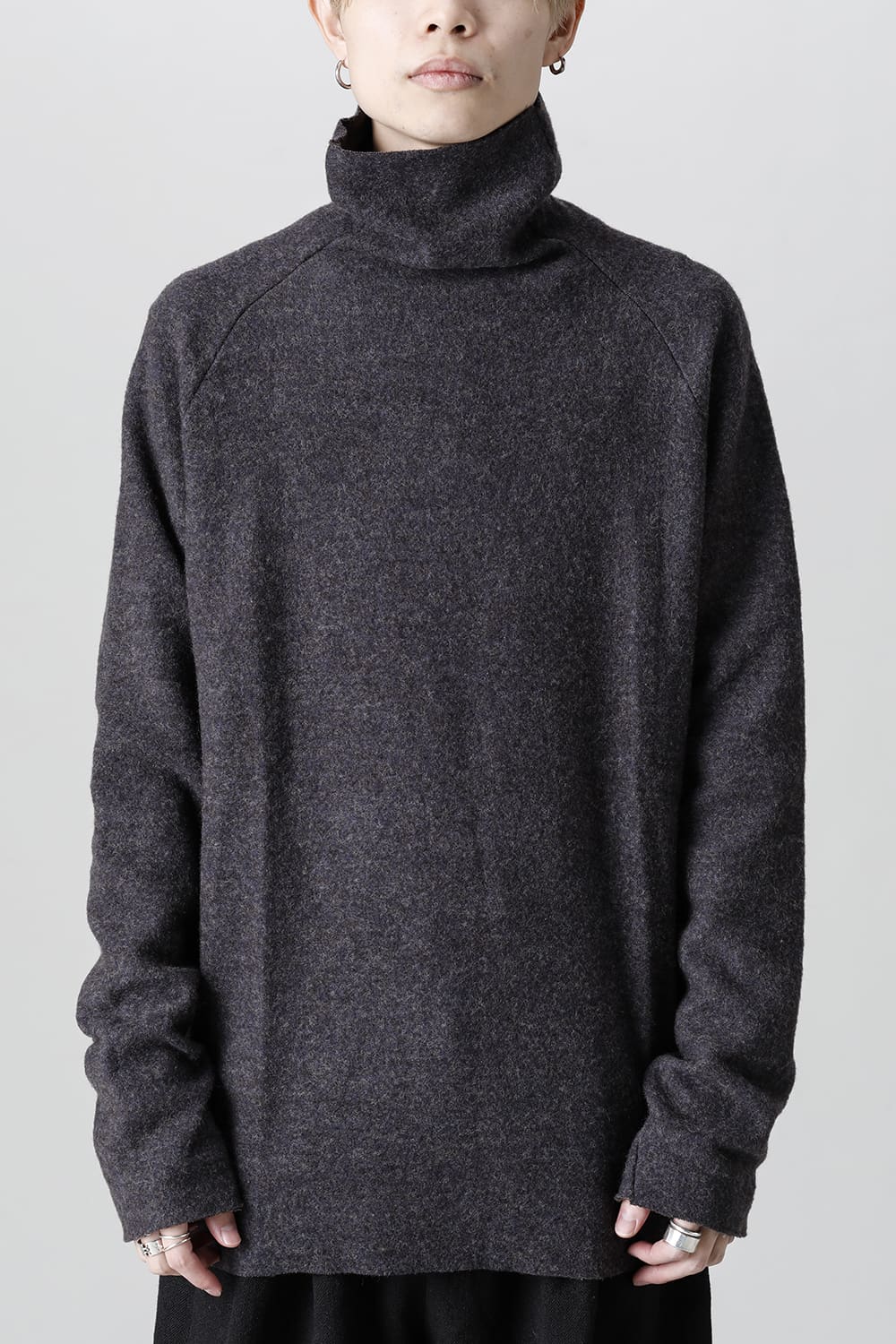 Dual Layered Wool Bottle Neck Knit M.Gray / Kahki