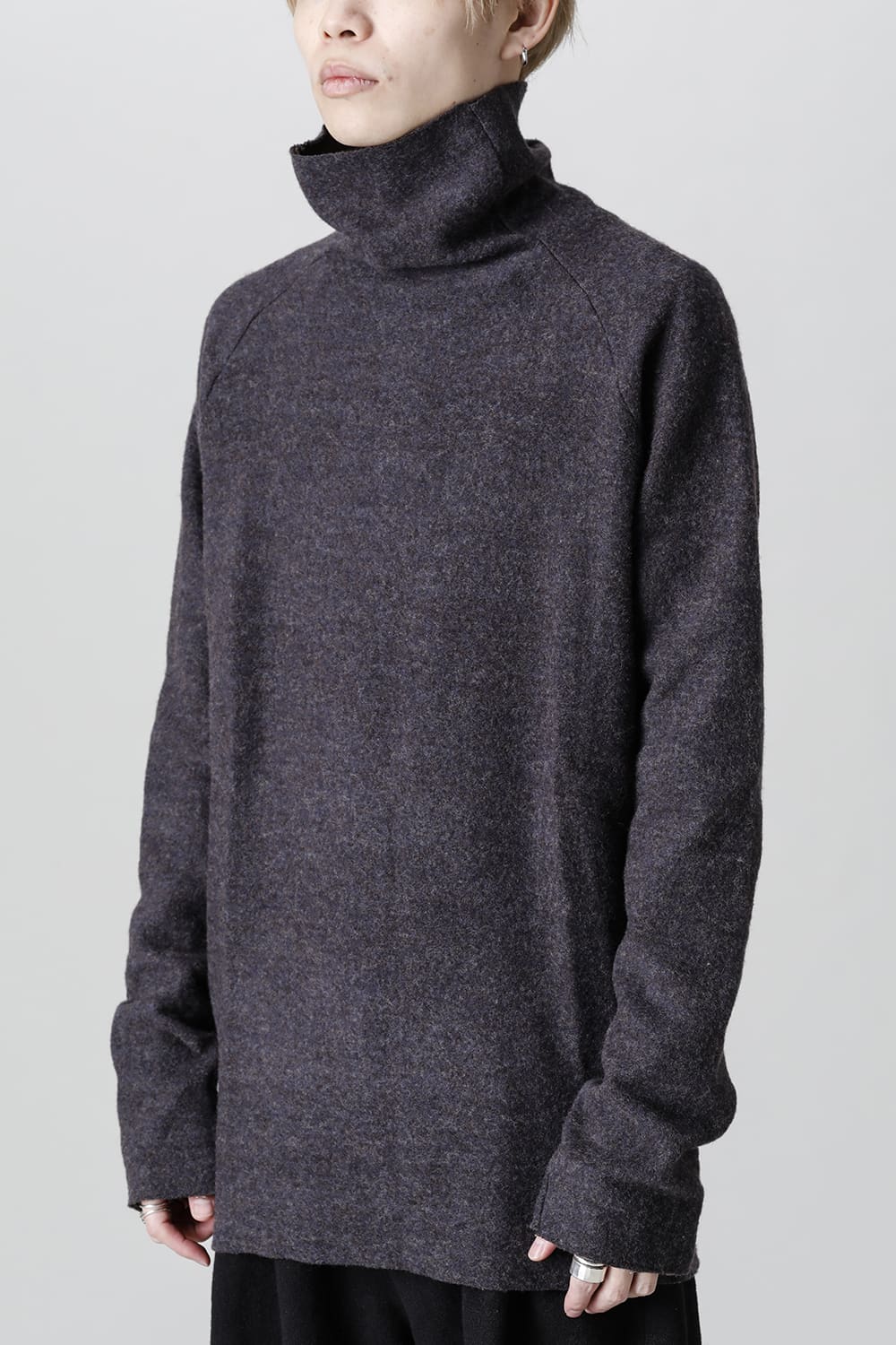 Dual Layered Wool Bottle Neck Knit M.Gray / Kahki