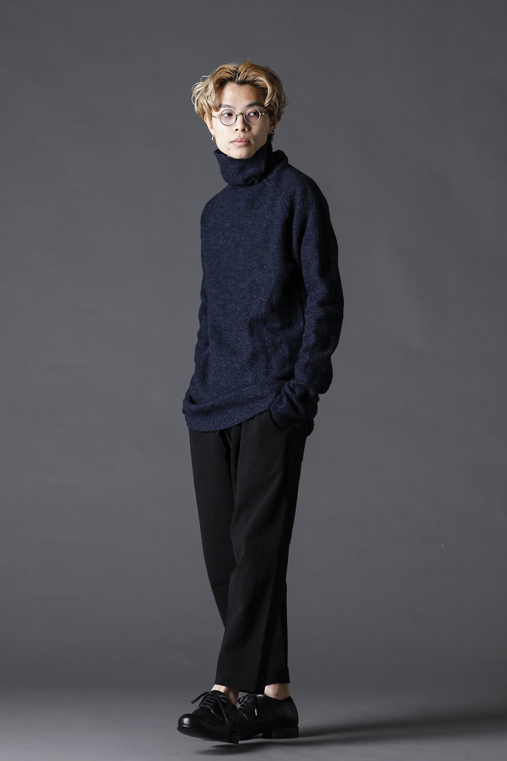 Boucle Bottle Neck Knit Navy