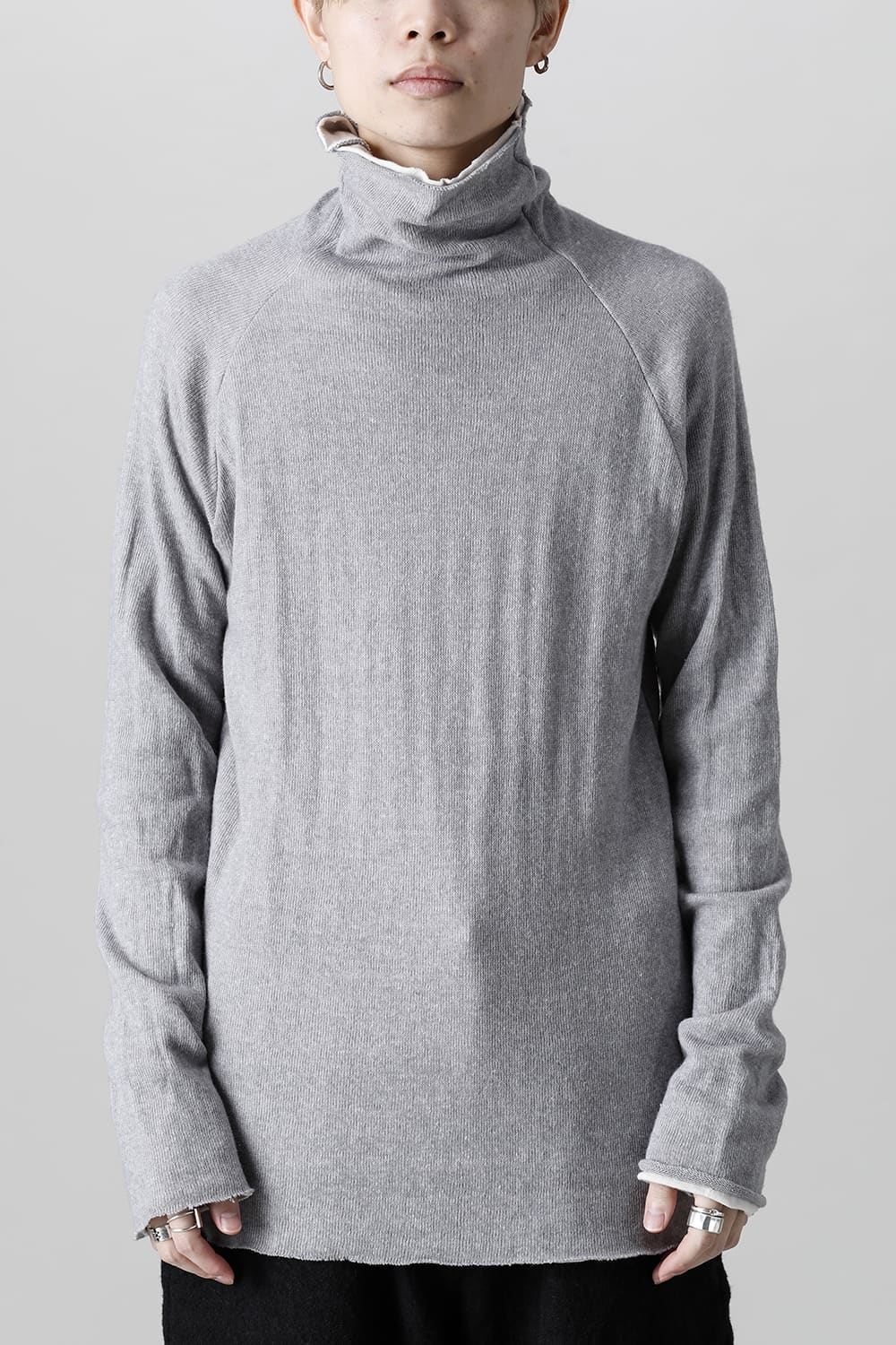 Wool Cotton Bottle neck T-shirt L.Gray