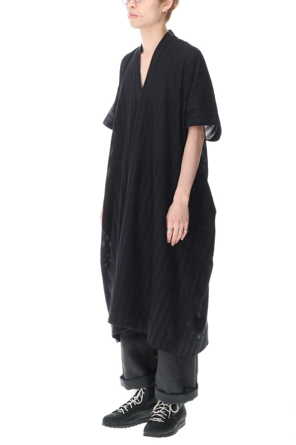 TUNIC#28 BLACK STRUCTURED STRIPED VOILE