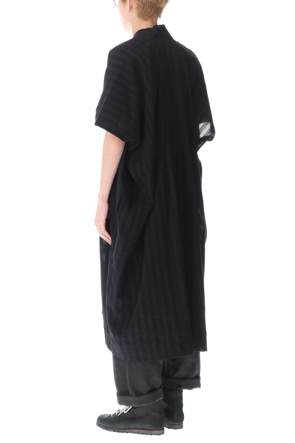 TUNIC#28 BLACK STRUCTURED STRIPED VOILE