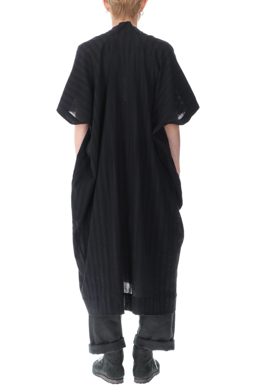 TUNIC#28 BLACK STRUCTURED STRIPED VOILE