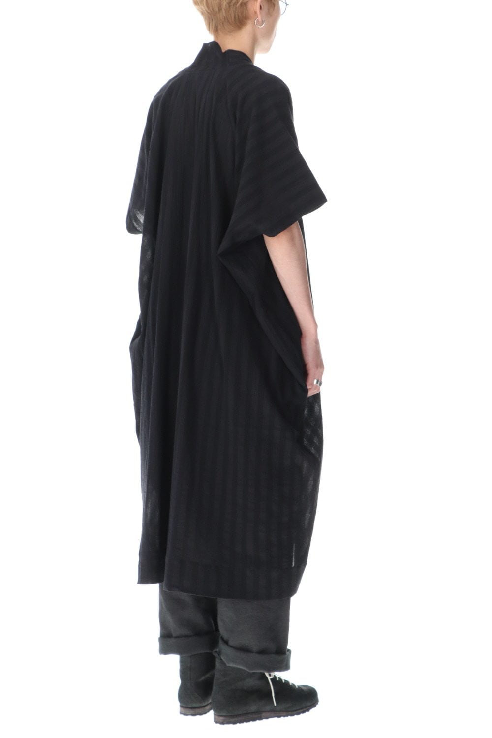 TUNIC#28 BLACK STRUCTURED STRIPED VOILE