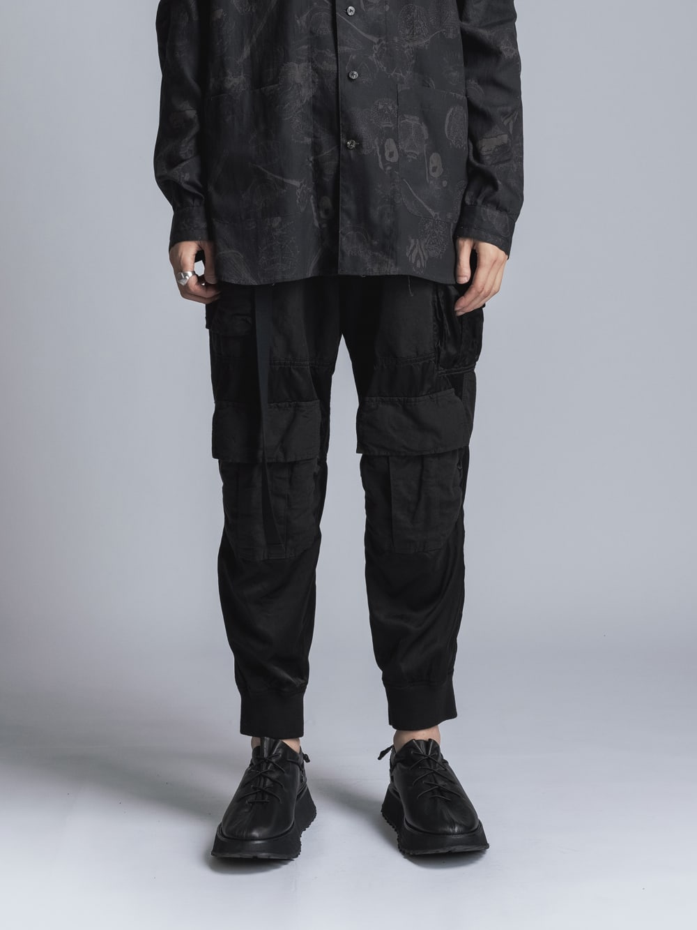 Cotton Rayon / Satin Cargo Pants  Black