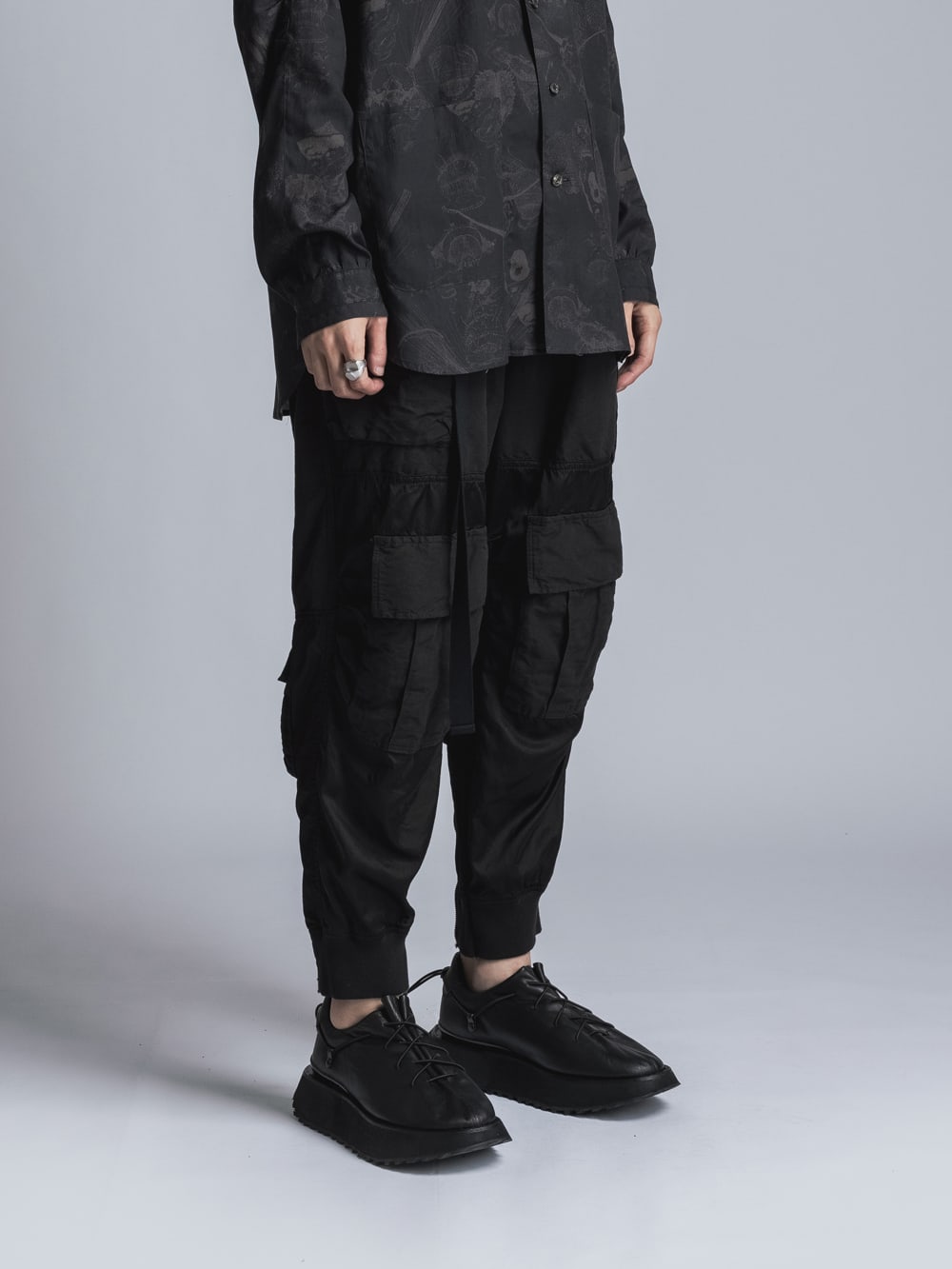 Cotton Rayon / Satin Cargo Pants  Black