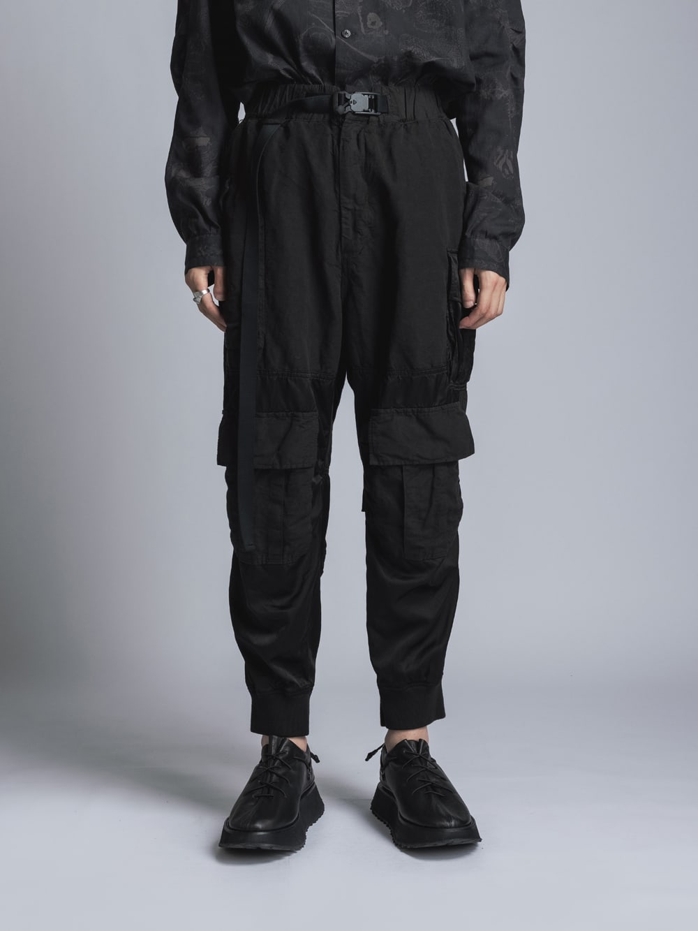 Cotton Rayon / Satin Cargo Pants  Black