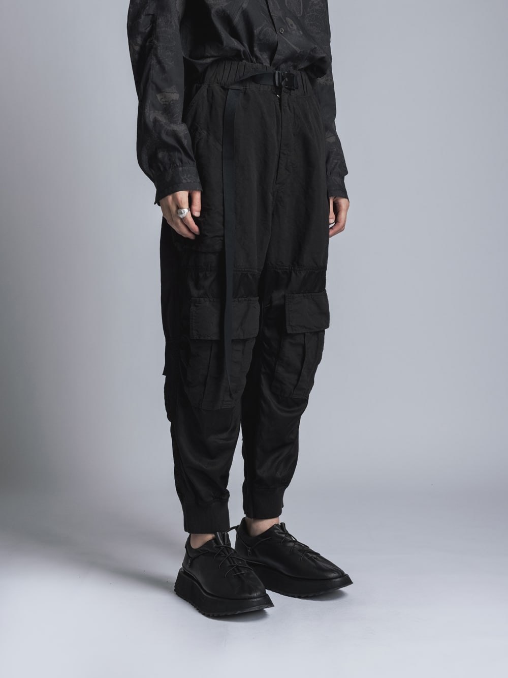 Cotton Rayon / Satin Cargo Pants  Black