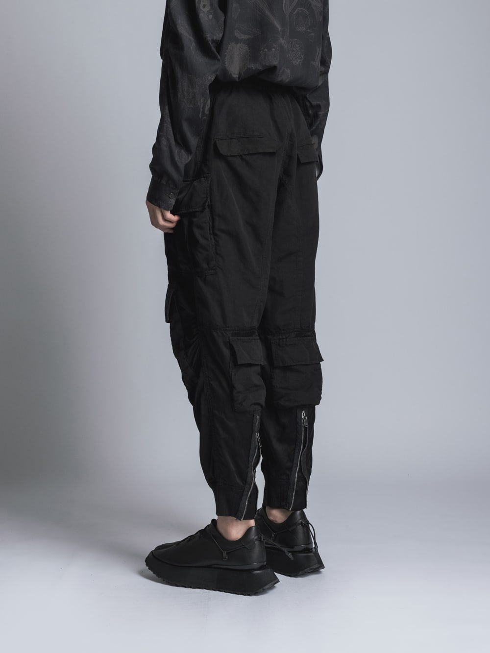 Cotton Rayon / Satin Cargo Pants  Black