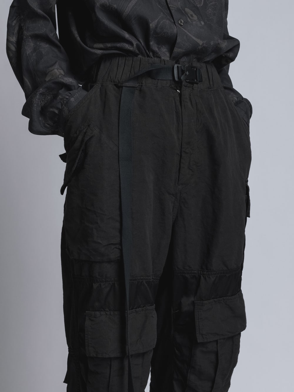 Cotton Rayon / Satin Cargo Pants  Black