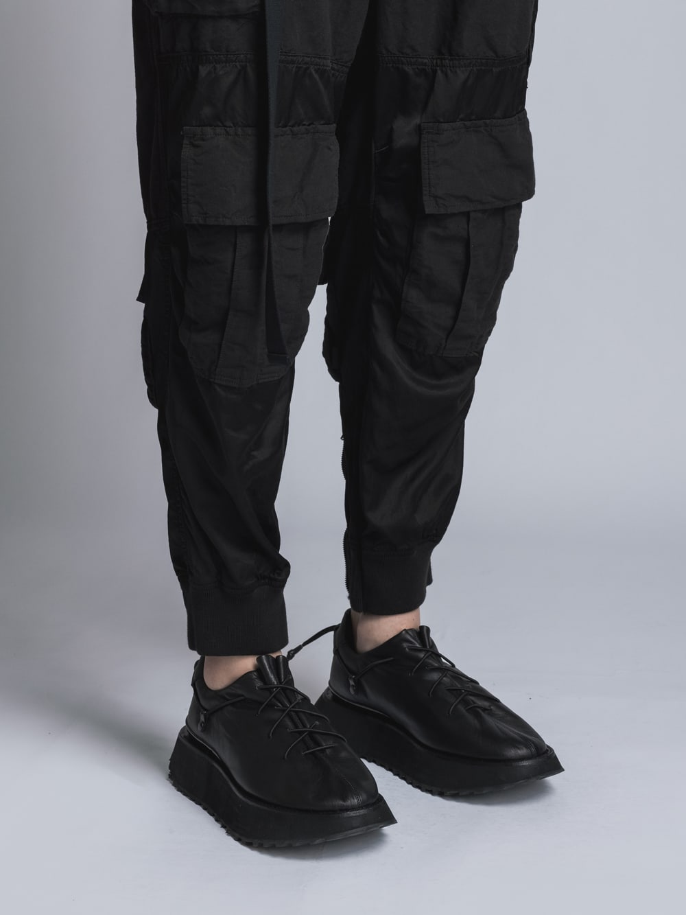 Cotton Rayon / Satin Cargo Pants  Black