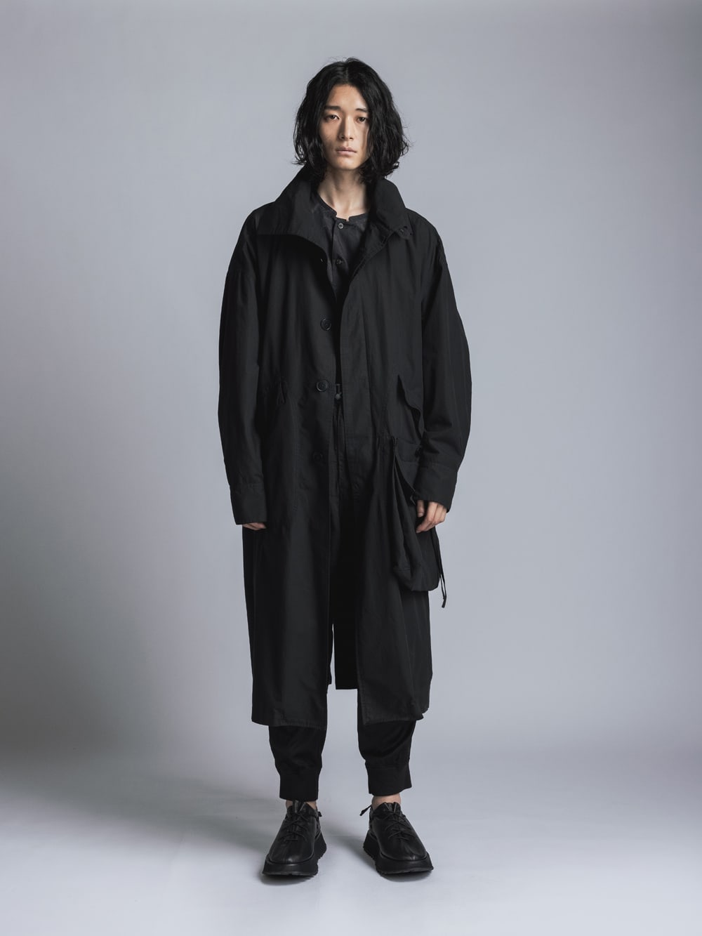 Cotton Linen Garment-Dyed Coat  Black